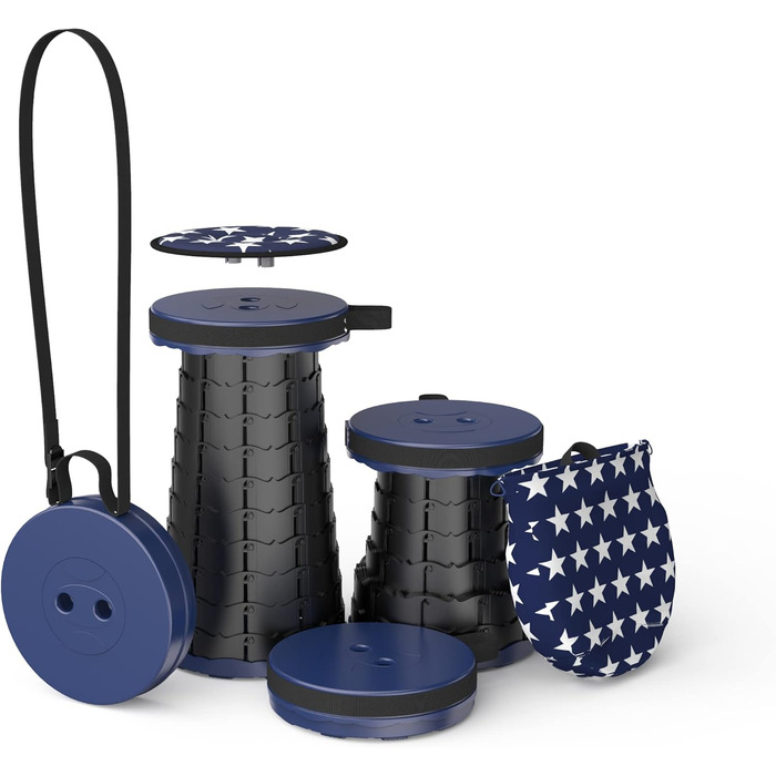 Телескопічний стілець, складаний, легкий та портативний, стілець для дорослих, кемпінговий стілець для походів, риболовлі, подорожей, барбекю, максимальне навантаження 200 кг, з сумкою для перенесення морського класу