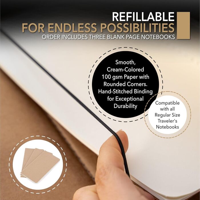 Шкіряний блокнот Wanderings з кишенями - 22 x 11,5 см - Поповнюваний щоденник подорожей з чистим папером для запису та організації або як блокнот, щоденник, вінтажний планер, коричневий