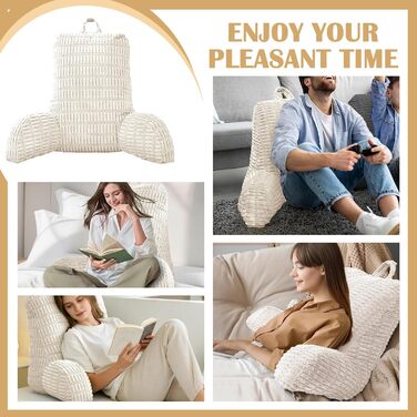 Подушка для читання зі спинкою для ліжка та дивана Ергономічна спинка 80x55 см для дорослих, для читання, перегляду телевізора та ігор (бежева)