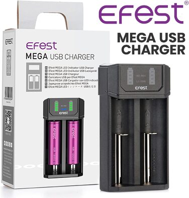 Зарядний пристрій Efest Mega USB для акумуляторів AA AAA 18650 21700 з двома слотами, швидкий 1A NiMH літій-іонний