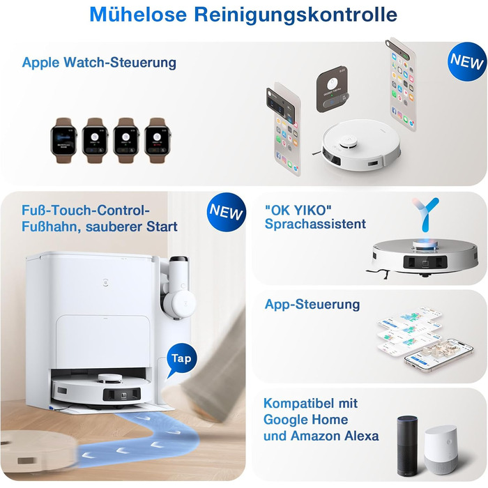 Комбінований пилосос ECOVACS DEEBOT T30S Combo з функцією миття підлоги та акумуляторним ручним пилососом, універсальна станція дл