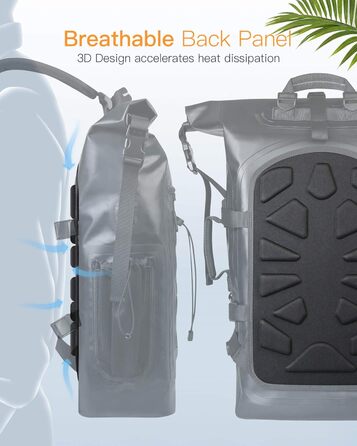 Рюкзак Inateck RollTop для чоловіків 30-35L водонепроникний багатофункціональний органайзер зі знімним плечовим ременем, випускним клапаном, водонепроникною блискавкою для їзди на велосипеді, походів на свіжому повітрі