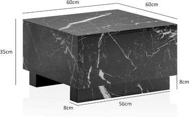 Кавовий столик FineBuy MONOBLOC, 60x60x35 см, високий глянець з мармуровим ефектом, кубоподібний стіл для вітальні, дизайнерський столик для дивана, кавовий столик для відпочинку, кубоподібний, чорний