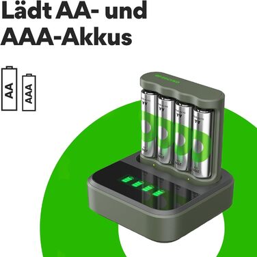 Зарядний пристрій GP ReCyko USB B441, включаючи 4 батареї ReCyko AA 2100 мАг та USB-док-станцію, зарядний пристрій для батарей AA AAA зі світлодіодними індикаторами
