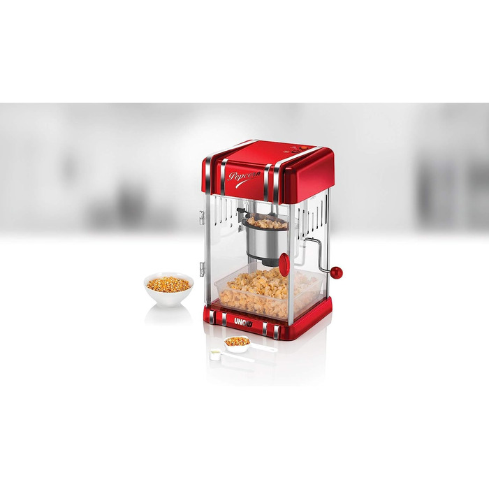 Вт, каструля з нержавіючої сталі з антипригарним покриттям, попкорн, як у кінотеатрі, внутрішнє освітлення, без бісфенолу А, функція збереження тепла, для вечорів кіно, з низьким вмістом жиру, 48535 POPCORNMAKER Retro - 300