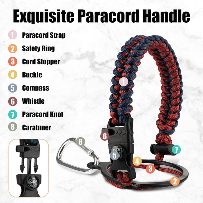 Пляшка для води WAPEST 3,6 л з паракордовою ручкою та щіткою для пляшок, велика пляшка для води з нержавіючої сталі з сумкою для п