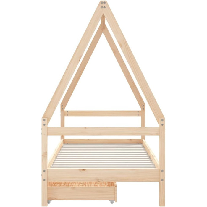 Дитяче ліжко з шухлядами 80x200 см виготовлене з масиву сосни, з рейковою основою та дизайном у формі будиночка для зберігання та приватності, міцне односпальне ліжко з місцем для зберігання 205,5 x 85,5 x 143 см натурального кольору