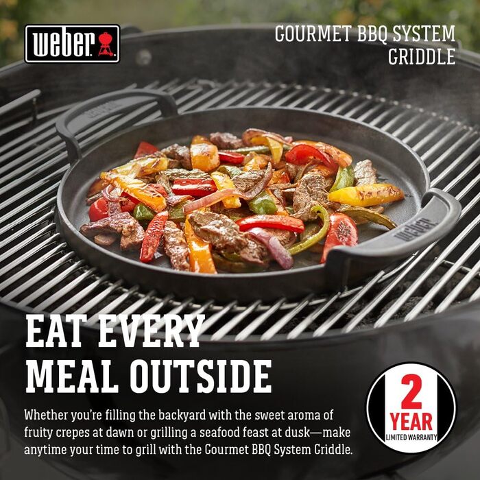 Чавунна планча Weber для системи Gourmet BBQ рівномірний нагрів, для риби, овочів та страв-смажениць чорна (7421)