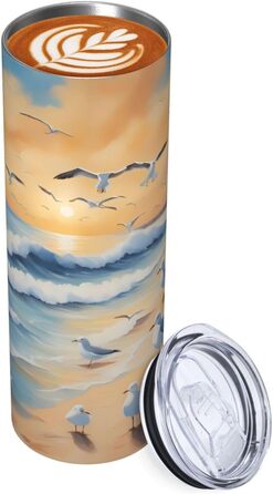 Кружка з прямою трубочкою, дизайн чайки, друкована, підходить для кемпінгу, офісу та дому, 590 мл