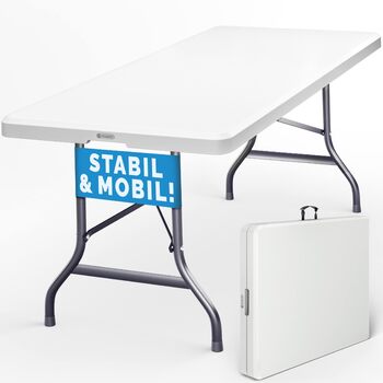 Садовий стіл Casaria 183x76 см, складний, водонепроникний, портативний, пластиковий, садовий, патіо, кемпінг, балконний, розкладний, кемпінговий, фуршетний, білий