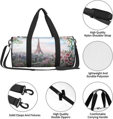 Спортивна сумка, дорожня сумка, стильний принт Ейфелевої вежі, Париж, сумка для подорожей на вихідні, чорна, універсальний розмір