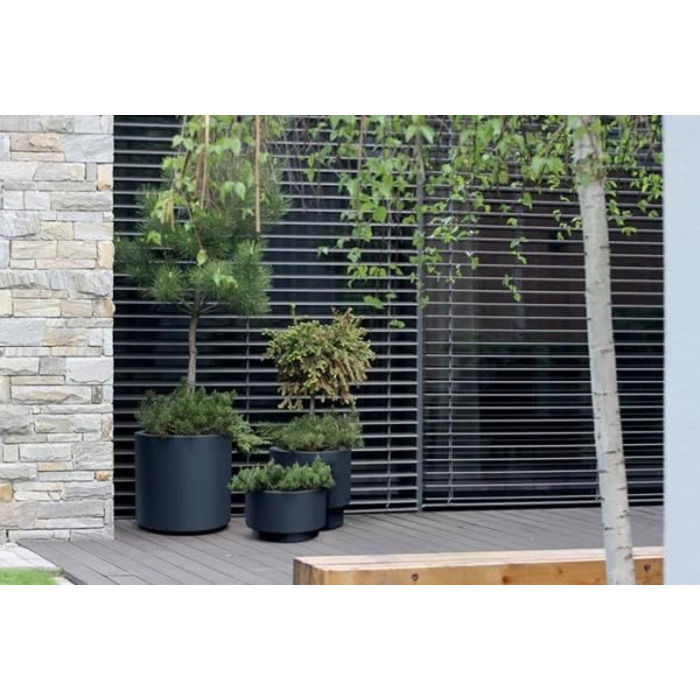 Квітковий горщик MELTOM з вкладишем та системою поливу Круглий та сучасний Морозостійкий та стійкий до ультрафіолету Пластиковий горщик для використання в приміщенні та на вулиці (Антрацит, XL) Антрацит XL