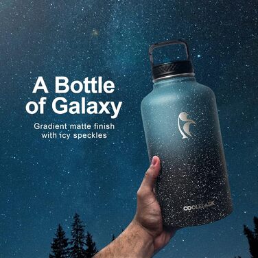 Пляшка для води 1,8 л, ізольована соломою та 3 кришками, охолоджуюча пляшка, півлітра, глечик для води, галактика, велика, металев
