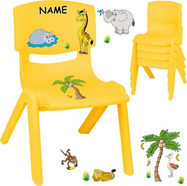 Дитячий стілець/крісло - вибір дизайну - жовтий наклейка - тварини зоопарку та жираф - пластик - вантажопідйомність до 100 кг/захист від перекидання - для використання в приміщенні та на вулиці - 0-99 років - 1 стілець - тварини зоопарку без назви та жира