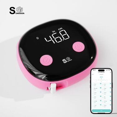 Розумна рулетка Fitdays для вимірювання тіла, рулетка для вимірювання тіла, світлодіодний HD повноекранний моніторинг жиру в організмі, інструмент для фітнес-шейпінгу та схуднення, додаток Fitdays (рожевий)