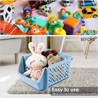 Штабелювані кошики для зберігання їжі, снеків, іграшок, туалетного приладдя, пластикові, сині, 4 шт. и