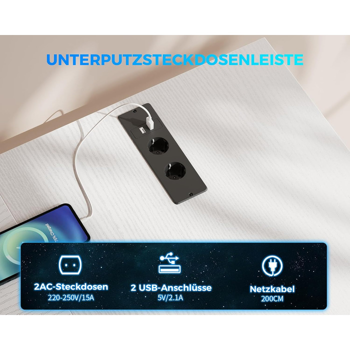 Кутовий стіл ODK з 4 шухлядами та місцем для зберігання, двосторонній кутовий стіл 167102 см з 2 розетками та 2 портами зарядки USB, ігровий стіл зі світлодіодним освітленням та підставкою для монітора для домашнього офісу, білий