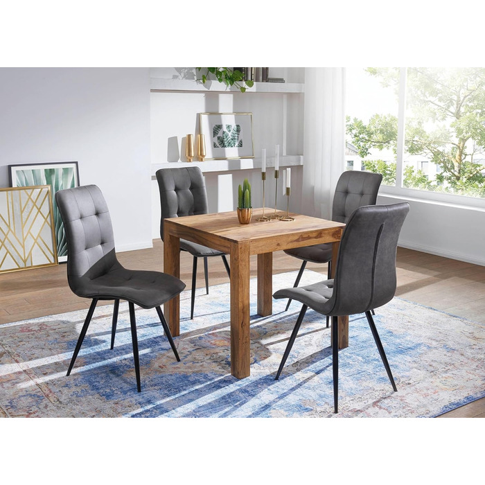 Квадратний обідній стіл FineBuy 80 см з масиву дерева шишам Квадратний стіл з масиву дерева, Дизайнерський обідній стіл з натурального дерева, Кухонний стіл з натурального дерева для 4 осіб, Бістро-стіл 80 x 80 x 76 см