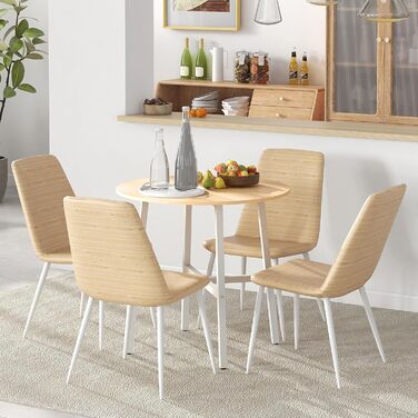 Круглий обідній стіл HOMCOM 80 x 80 см, Кухонний стіл для 4 осіб, Обідній стіл зі сталевим каркасом, Промисловий стіл для кухні, їдальні та вітальні, Натуральне дерево, 80Д x 80Ш x 76В см