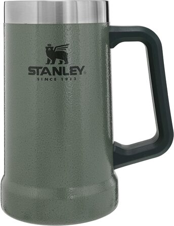 Термокухоль Stanley Adventure Vacuum Stein 709 мл з ручкою зберігає пиво холодним протягом 7 годин - Термокухоль у вінтажному стилі - Можна мити в посудомийній машині - Зелений колір Hammertone