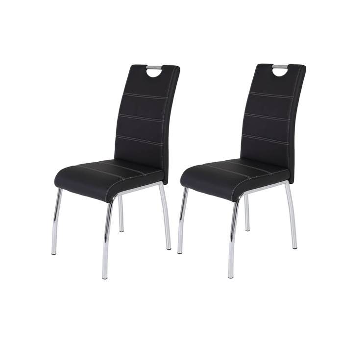 Столи Hela, комплект із 2 обідніх стільців Susi, чорна оббивка зі штучної шкіри, врізна ручка, хромований металевий каркас, 43 x 61 x 98 см, комплект із 2 шт., чорний
