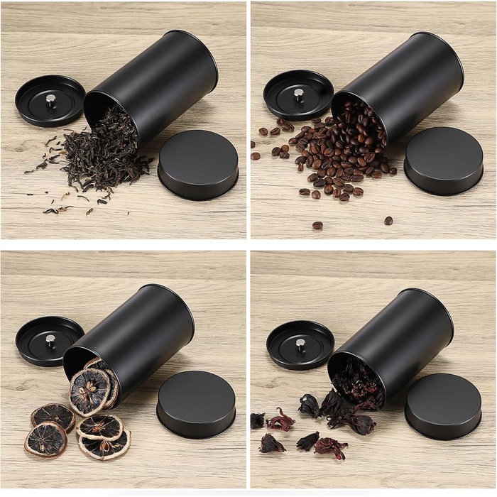 Маленьких круглих чайних банок, контейнери для зберігання розсипного чаю, чайні контейнери з герметичними подвійними кришками, чорні, коробки для зберігання спецій, трав, цукру, універсальний подарунок для любителів чаю, 12