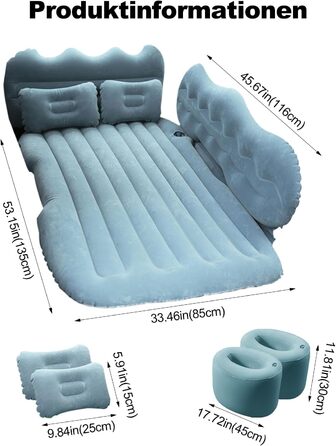 Надувний матрац Ergocar для автомобіля, кемпінгу, надувний матрац для 2 осіб з подушкою, надувний матрац для позашляховиків, мінівенів, диванів, надувних ліжок для гостей на відкритому повітрі, піщаний пляж, M-темно-зелений