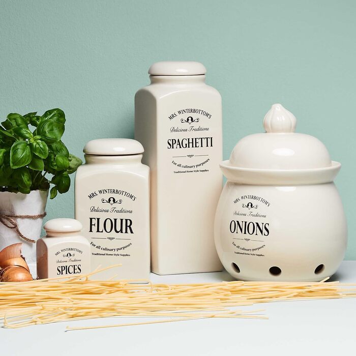 Горщик для цибулі BUTLERS Ø 19,5 см - MRS. WINTERBOTTOM&39S- Керамічна банка з кришкою в сільському стилі, вінтажний декор, кухонний аксесуар для організації та зберігання цибулі. Горщик для цибулі II