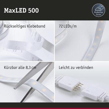 Світлодіодна стрічка MaxLED 500 2,5м 1375lm IP44 в т.ч. 15 Вт денне світло з можливістю затемнення біла срібляста світлодіодна стрічка пластикова стрічка 6500 K, 70548