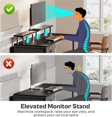 Комп&39ютерний стіл Huuger 119 см з розетками та світлодіодним підсвічуванням, ігровий стіл з 4 шухлядами, офісний стіл з підставкою для монітора, студійний стіл для дому та офісу, 119 см, чорний
