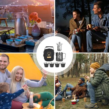 Набір для чаювання в дорозі з кейсом Чайний сервіз з нержавіючої сталі (чайник та чашки), набір для чайної церемонії, Кунг-Фу Чай, та дорожня сумка для подорожей, дому, активного відпочинку, походів та кемпінгу