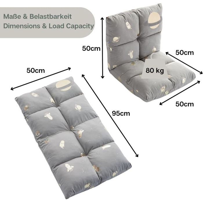 Дитяче крісло howa 2 в 1 шезлонг - спинка регулюється в 3 положеннях Space 86021