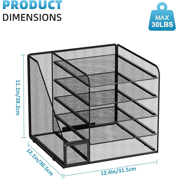Органайзер для столу та офісних аксесуарів Marbrasse, 5-ярусний лоток для листів, сітчастий офісний органайзер для настільних аксесуарів та зберігання (чорний)