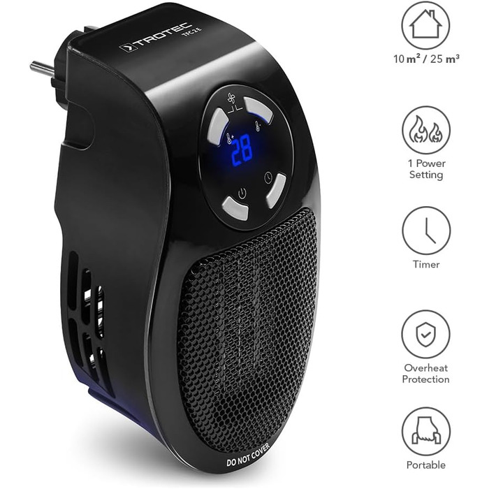 Підключається до мережі вентилятор-обігрівач TROTEC TFC 2 E потужність нагріву 500 Вт міні-керамічний обігрівач, для приміщень площею до 10 м / 25 м, чорний