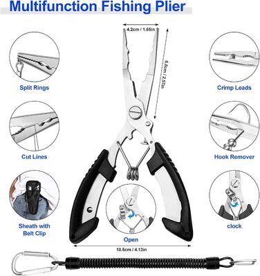 Набір рибальських плоскогубців zhongko зі шнурком 4 шт. и з рибальськими ножицями, захватом для губ T-fishing, рибальськими плоскогубцями, рибальським дегоргером, набір рибальських плоскогубців з нержавіючої сталі як рибальський подарунок