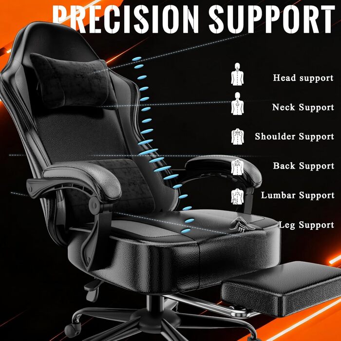 Геймерське крісло вантажопідйомністю 150 кг, офісне крісло з підставкою для ніг, геймерське крісло з регульованою поперековою опорою, геймерське крісло зі штучної шкіри, дитяче геймерське крісло з регульованою висотою, класична сіра модель