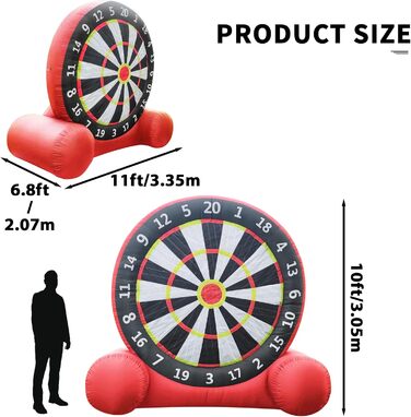 Надувна футбольна мішень для дартсу, надувна футбольна мішень для вулиці з 8 футбольними м&39ячами, гігантська мішень для дротиків для садових спортивних ігор, 10 футів (3 м), червона