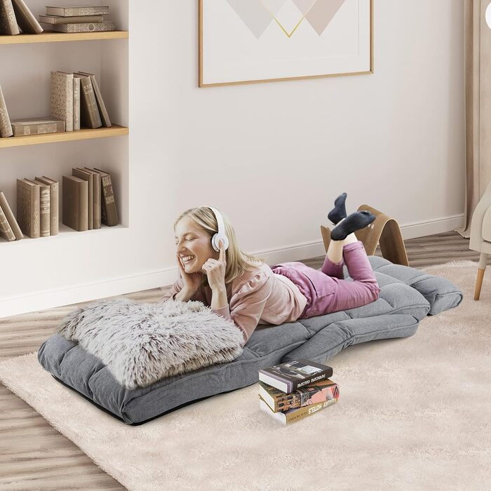 Крісло-реклайнер COSTWAY, регульоване у 5 положеннях, складне, з підлокітниками та спинкою, шезлонг для ігор, сну та читання (світло-сірий)