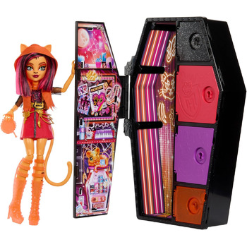 Лялька Monster High Skulltimate Secrets Toralei Stripe - Сяюча шафка з більш ніж 19 кольоровими сюрпризами, сюрпризи, таємниче покриття, що миється, для дітей віком від 6 років, HNF80