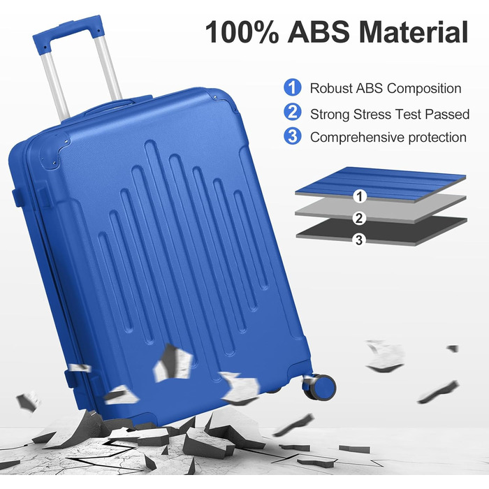 Ручна валіза LEADZM з ABS-пластику, дорожня валіза, легка валіза для салону з колесами, що обертаються на 360, кодовим замком та посиленими кутами, схвалена авіакомпанією (синій, M, 55 см) темно-синій-1 M (55 см)