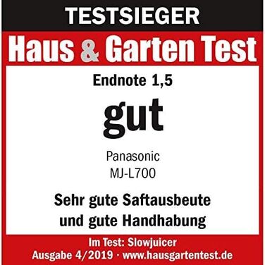 Повільна соковижималка Panasonic MJ-L700KXE, електричний прес для фруктів, вичавлювання соку з цілих фруктів і овочів, отвір 75 мм, тонкий дизайн, безпечний і практичний, чорний, матовий чорний одинарний