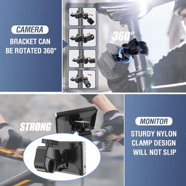 Велосипедне дзеркало PARKVISION із захистом від відблисків, камера заднього виду для велосипеда зі справжнім 4,3-дюймовим AHD 1080P монітором, регульованим поворотним затискачем на 360 з чудовим нічним баченням, дзеркало на кермі велосипеда