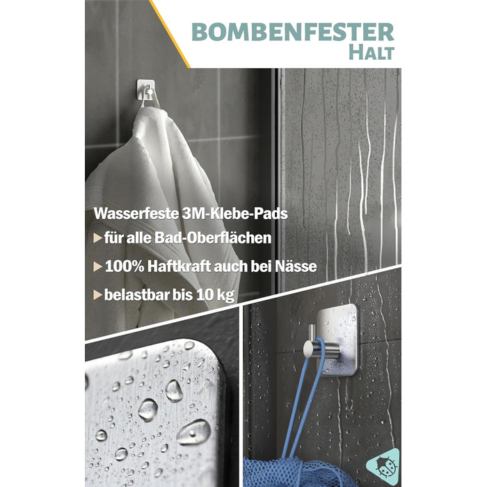Рушникосушка Menz без свердління НАБІР 6 - гачки для рушників ванна з нержавіючої сталі, класичні функціональні гачки самоклеючі -