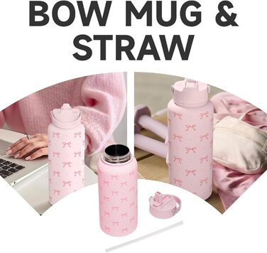 Термос з бантом, ізольована пляшка для води з нержавіючої сталі об&39ємом 32 унції, рожевий термос для жінок, дівчат, підлітків, подарунок на день народження