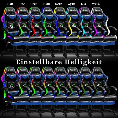 Ігрове крісло з RGB підсвічуванням, підставкою для ніг, ергономічною спинкою, подушкою для голови та масажем. Регульоване по висоті, для дорослих та дітей. Синій RGB-синій колір.