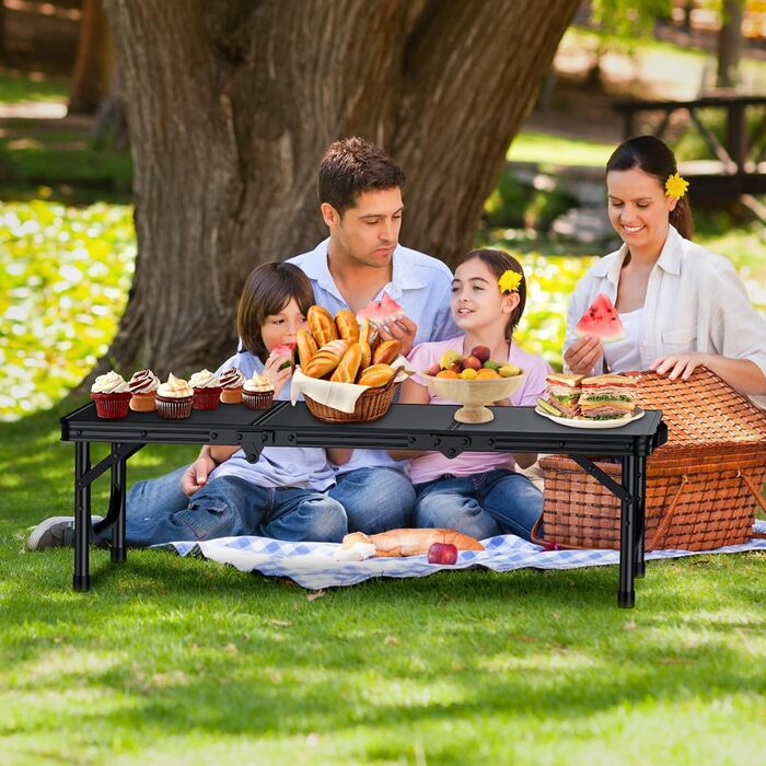 Складаний кемпінговий стіл FUNYKICH 3 фути 87x40x26 см, маленький складний стіл з сумкою для перенесення, портативний складний стіл з алюмінію, багатофункціональний стіл з панелі МДФ для пікніка, кемпінгу, пляжу, балкону, чорний