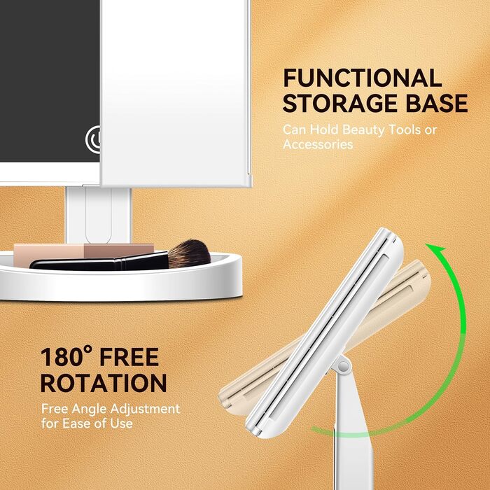 Дзеркало для макіяжу Auxmir зі збільшенням /5X/10X, світлодіодне дзеркало для макіяжу з підсвічуванням 3 кольорів, акумуляторне складне дзеркало для макіяжу з регулюванням яскравості світла, заряджається від USB, біле