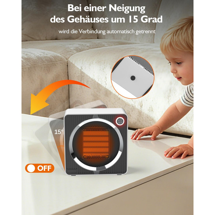 Компактний портативний вентилятор-обігрівач для ванної кімнати потужністю 500 Вт, електричний обігрівач з керамічною технологією PTC, захистом від перегріву та перекидання, тихий та портативний, сучасний дизайн для офісу/робочого столу.