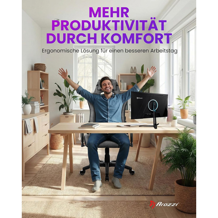 Ігрове крісло Arozzi Avanti Ергономічне ігрове крісло з мякої тканини, регульоване по висоті з регульованою спинкою та підлокітниками, підголівником, шведський дизайн для домашнього офісу та ігор Попелясто-сірий