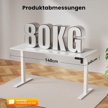 Стіл з регульованою висотою, електричний комп&39ютерний стіл 140 x 60 см, стіл для роботи сидячи та стоячи з 4 положеннями пам&39яті, стіл для роботи стоячи з 2 гачками для офісу, з&39єднувальна пластина, білий 140 x 60 см